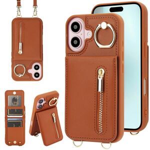 IPhone 16 With Lanyard Strap Card Holder Ring Kickst Wallet Case, 20H-180PH001